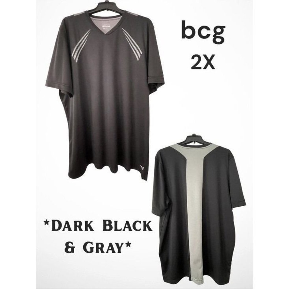 bcg Shirt 2X Dark Black & Grey Mens Tru-Wick Activewear Short Sleeve NEW